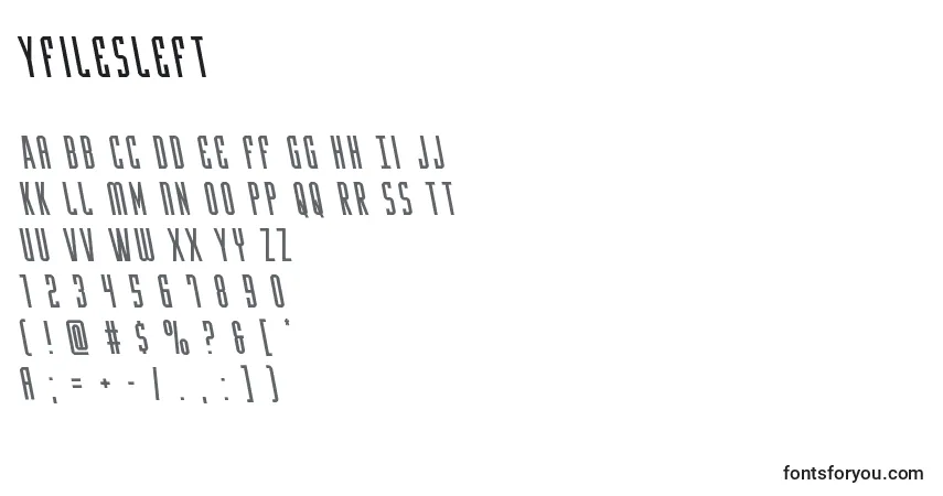 Czcionka Yfilesleft – alfabet, cyfry, specjalne znaki
