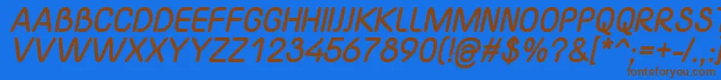 フォントYaahowuThickItalic – 茶色の文字が青い背景にあります。