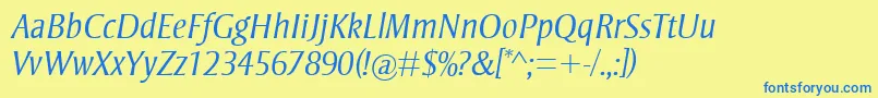 StrayhornMtLightItalic Font – Blue Fonts on Yellow Background