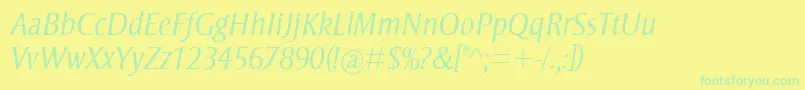 StrayhornMtLightItalicフォントについての詳細 フォントStrayhornMtLightItalic – 黄色い背景に緑の文字