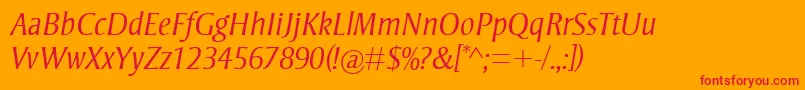 StrayhornMtLightItalic Font – Red Fonts on Orange Background
