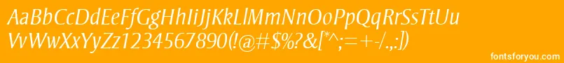 StrayhornMtLightItalic-Schriftart – Weiße Schriften auf orangefarbenem Hintergrund