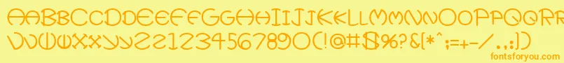 FatherMedium-Schriftart – Orangefarbene Schriften auf gelbem Hintergrund