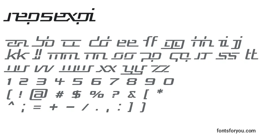 Schriftart Rep5expi – Alphabet, Zahlen, spezielle Symbole