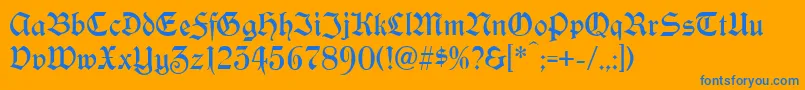 Yonkers-Schriftart – Blaue Schriften auf orangefarbenem Hintergrund