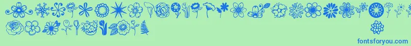 Jandaflowerdoodles-Schriftart – Blaue Schriften auf grünem Hintergrund