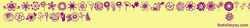 Jandaflowerdoodles-Schriftart – Violette Schriften auf gelbem Hintergrund