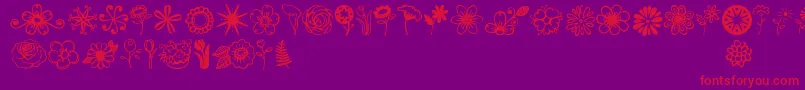 フォントJandaflowerdoodles – 紫の背景に赤い文字
