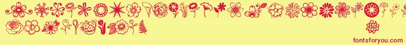 Jandaflowerdoodles-Schriftart – Rote Schriften auf gelbem Hintergrund