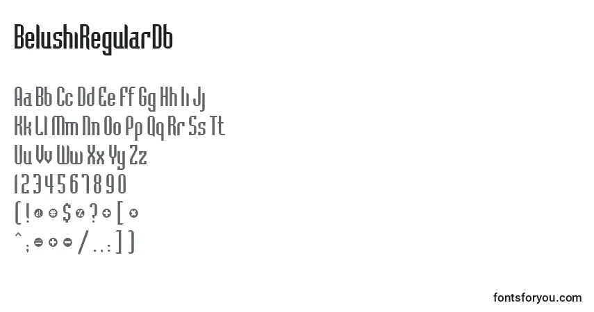 Czcionka BelushiRegularDb – alfabet, cyfry, specjalne znaki