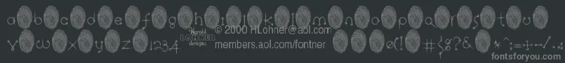 RingpinTrialVersion-fontti – harmaat kirjasimet mustalla taustalla