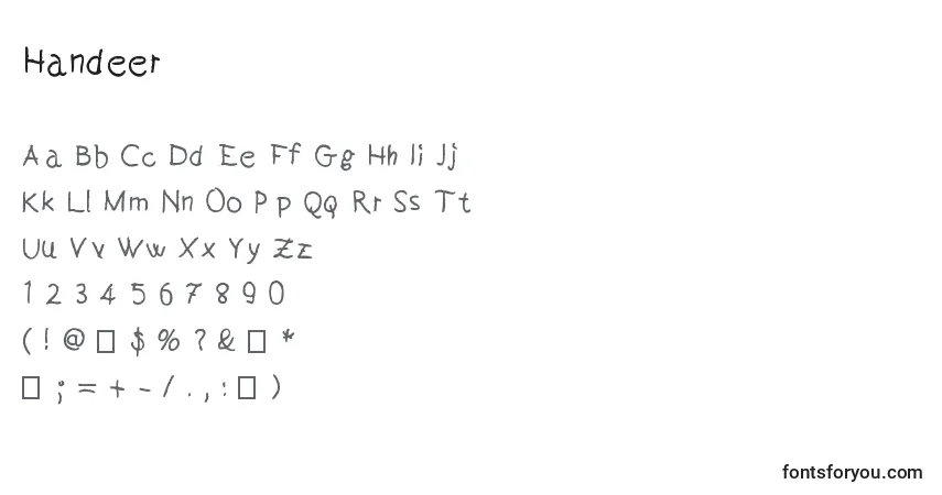 Czcionka Handeer – alfabet, cyfry, specjalne znaki