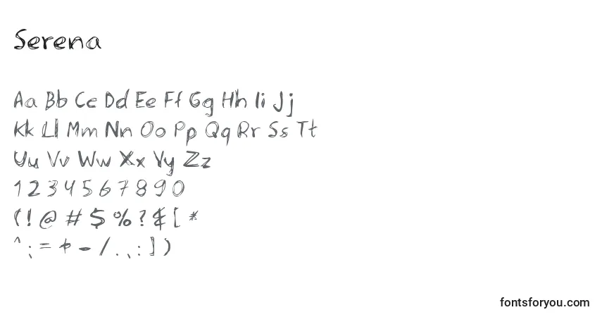 Czcionka Serena – alfabet, cyfry, specjalne znaki