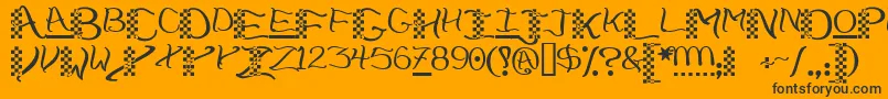 Checkerhat-Schriftart – Schwarze Schriften auf orangefarbenem Hintergrund