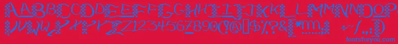 Checkerhat-Schriftart – Blaue Schriften auf rotem Hintergrund