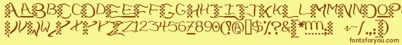 Checkerhat-Schriftart – Braune Schriften auf gelbem Hintergrund