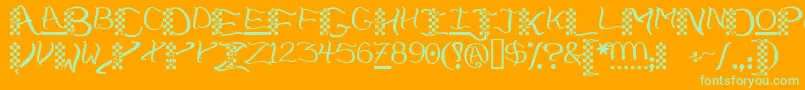 Weitere Informationen zur Checkerhat-Schriftart Checkerhat-Schriftart – Grüne Schriften auf orangefarbenem Hintergrund