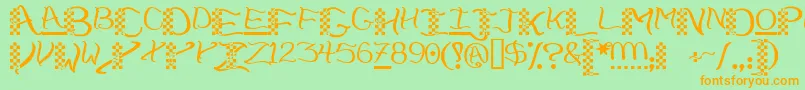 Weitere Informationen zur Checkerhat-Schriftart Checkerhat-Schriftart – Orangefarbene Schriften auf grünem Hintergrund