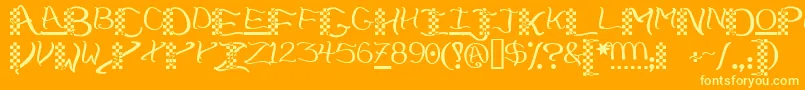 Checkerhat-Schriftart – Gelbe Schriften auf orangefarbenem Hintergrund