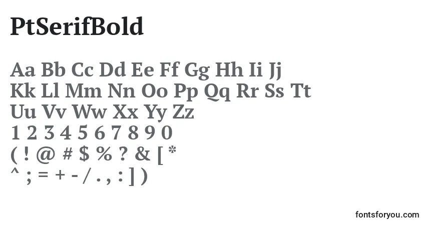 A fonte PtSerifBold – alfabeto, números, caracteres especiais