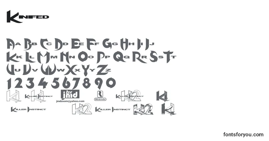 Czcionka Kinifed – alfabet, cyfry, specjalne znaki