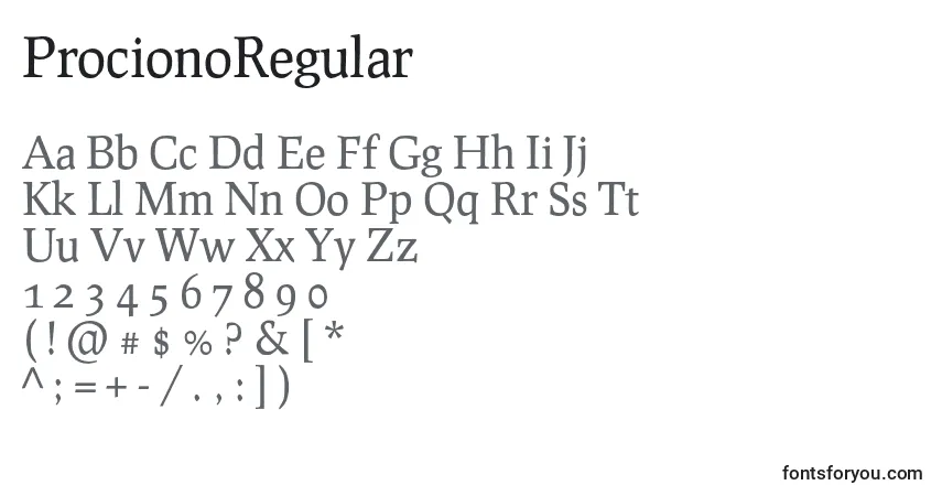 Schriftart ProcionoRegular – Alphabet, Zahlen, spezielle Symbole
