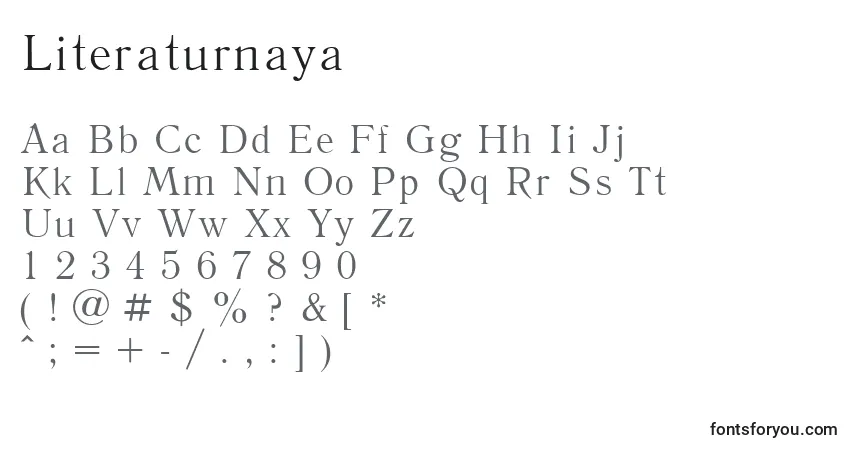 A fonte Literaturnaya – alfabeto, números, caracteres especiais