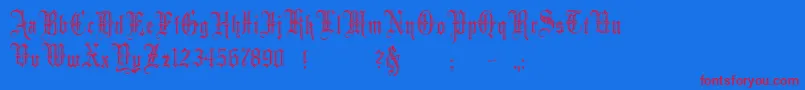 Minster5-Schriftart – Rote Schriften auf blauem Hintergrund