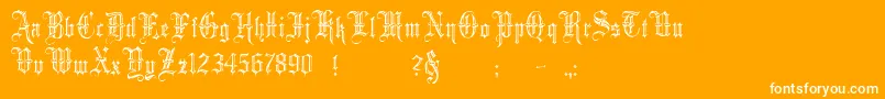 Minster5-Schriftart – Weiße Schriften auf orangefarbenem Hintergrund