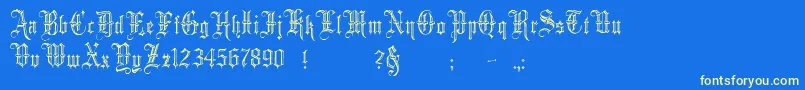 Minster5-Schriftart – Gelbe Schriften auf blauem Hintergrund