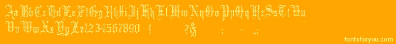 Minster5-Schriftart – Gelbe Schriften auf orangefarbenem Hintergrund