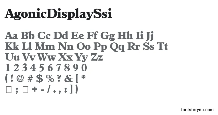 Fuente AgonicDisplaySsi - alfabeto, números, caracteres especiales