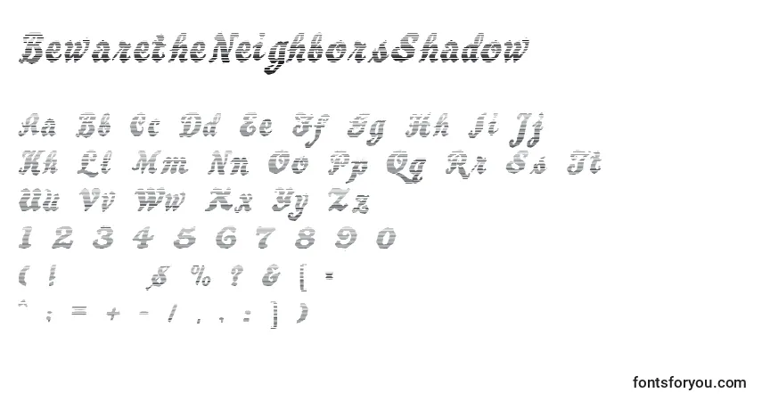 Schriftart BewaretheNeighborsShadow (32607) – Alphabet, Zahlen, spezielle Symbole