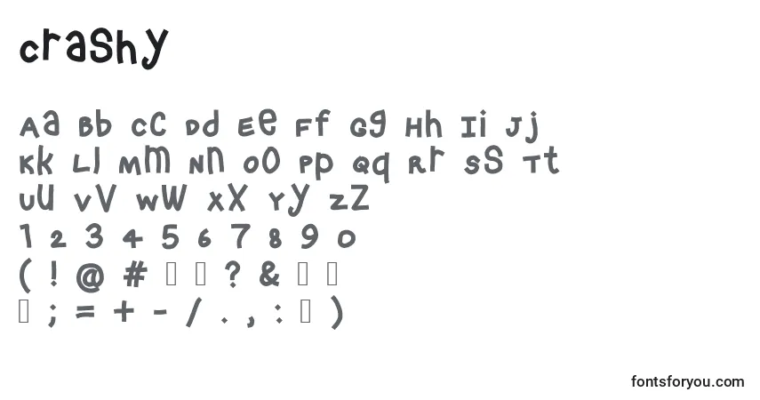 A fonte Crashy – alfabeto, números, caracteres especiais