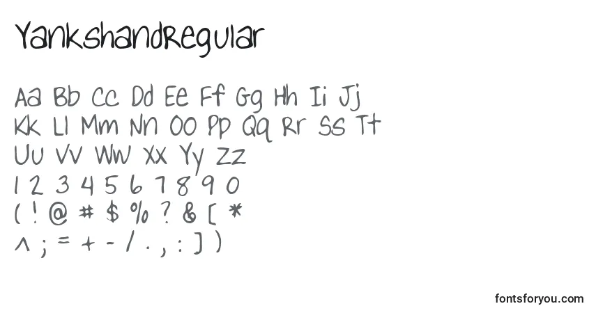Schriftart YankshandRegular – Alphabet, Zahlen, spezielle Symbole