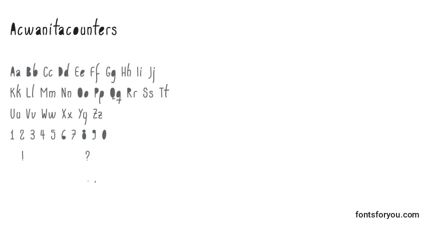 Schriftart Acwanitacounters – Alphabet, Zahlen, spezielle Symbole