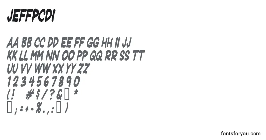 Czcionka Jeffpcdi – alfabet, cyfry, specjalne znaki