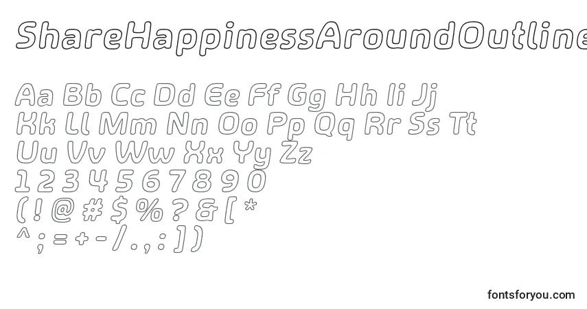 Шрифт ShareHappinessAroundOutlineItalic – алфавит, цифры, специальные символы
