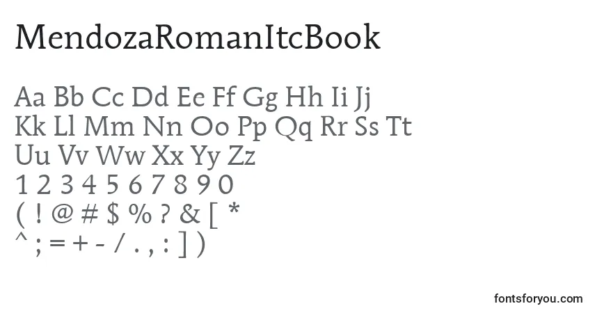 Czcionka MendozaRomanItcBook – alfabet, cyfry, specjalne znaki