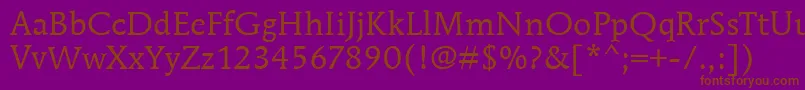 MendozaRomanItcBook-Schriftart – Braune Schriften auf violettem Hintergrund