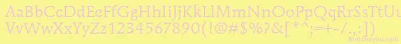 MendozaRomanItcBook-fontti – vaaleanpunaiset fontit keltaisella taustalla
