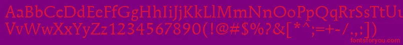 MendozaRomanItcBook-Schriftart – Rote Schriften auf violettem Hintergrund