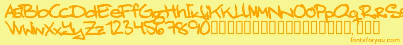 JuliaengstrmBoldフォントについての詳細 フォントJuliaengstrmBold – オレンジの文字が黄色の背景にあります。