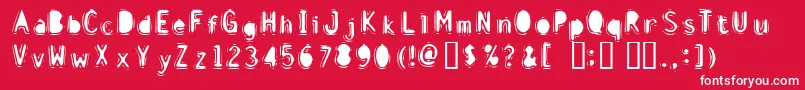 DiscountInfernoBold-Schriftart – Weiße Schriften auf rotem Hintergrund