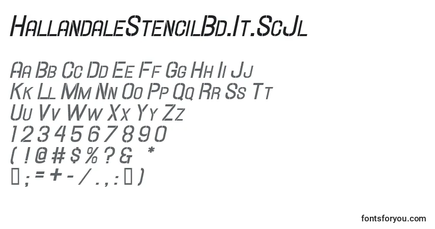 A fonte HallandaleStencilBd.It.ScJl – alfabeto, números, caracteres especiais