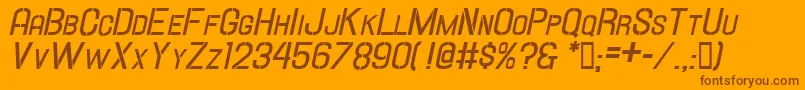 Weitere Informationen zur HallandaleStencilBd.It.ScJl-Schriftart HallandaleStencilBd.It.ScJl-Schriftart – Braune Schriften auf orangefarbenem Hintergrund
