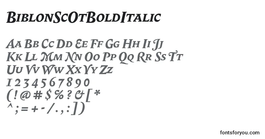 BiblonScOtBoldItalic Font – alphabet, numbers, special characters