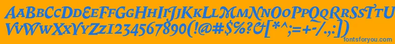 Fonte BiblonScOtBoldItalic – fontes azuis em um fundo laranja
