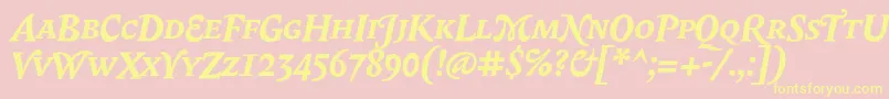 Шрифт BiblonScOtBoldItalic – жёлтые шрифты на розовом фоне