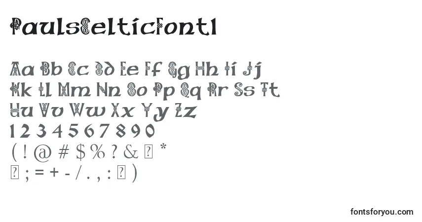 A fonte PaulsCelticFont1 – alfabeto, números, caracteres especiais